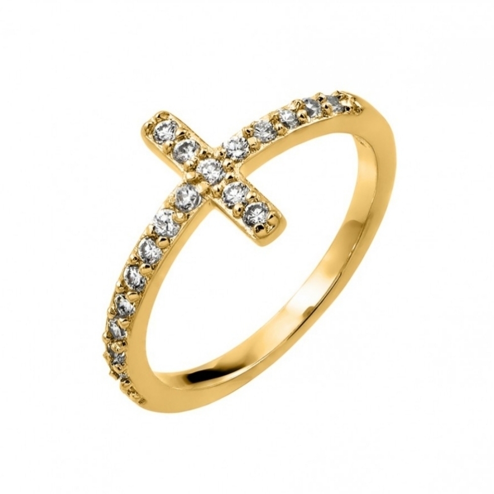 Sterling Silver 925 Clear Inlay CZ Cross ring